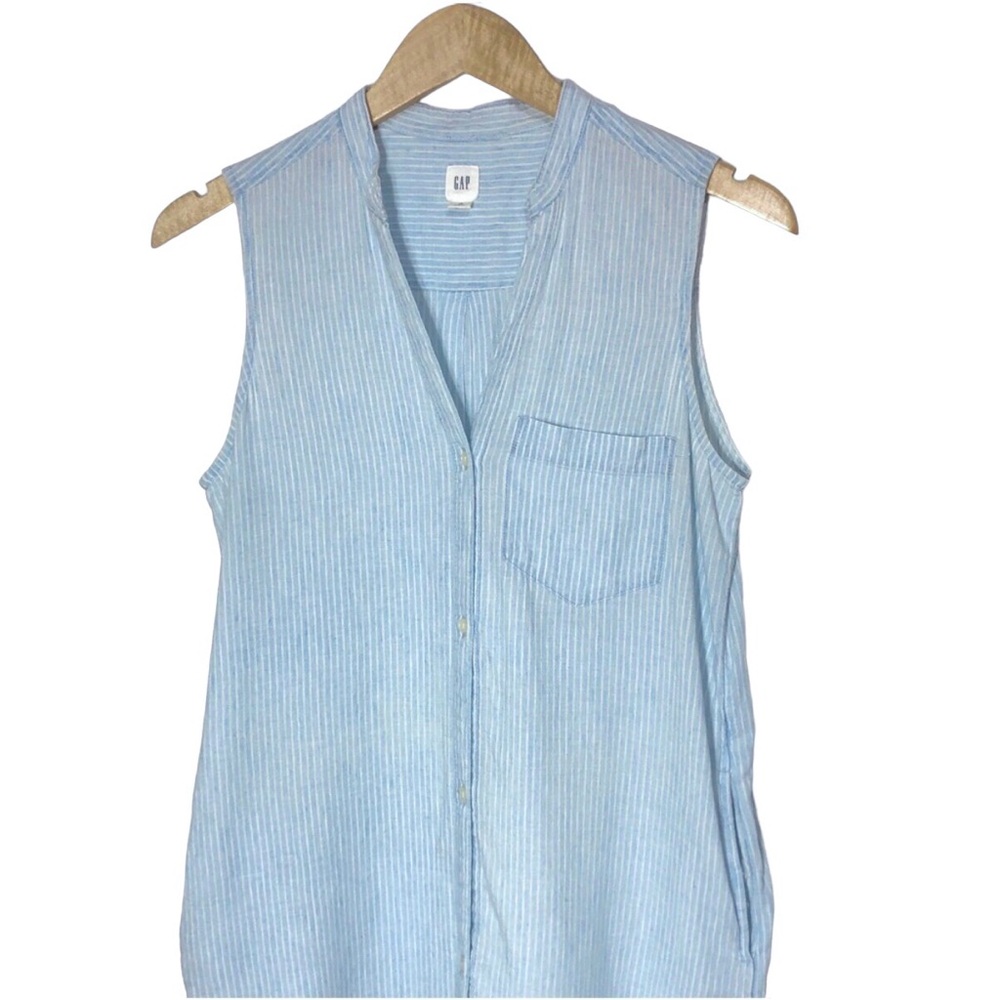 Gap Linen Blend Striped Sleeveless Shirt Dress Womens Size XS Summer Casual - Picture 6 of 6
